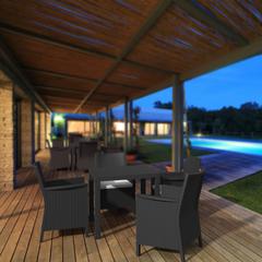 California Wickerlook Square Dining Set 5 Piece Dark Gray with Sunbrella Natural Cushion