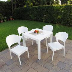 Daytona Wickerlook Square Dining Set 5 Piece White with Side Chairs