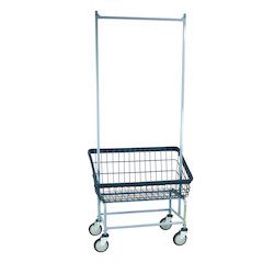 Dura-Seven Large Front Load Wire Laundry Cart w/ Double Pole Rack