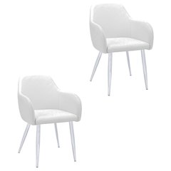 Leather-Look Upholstered Dining Chairs with Metal Legs, White, Set of 2