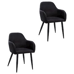 Leather-Look Upholstered Dining Chairs with Metal Legs, Black,Black, Set of 2