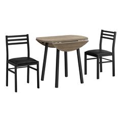 Dining Table Set, 3pcs Set, Small, 35 Drop Leaf, Kitchen, Black Metal