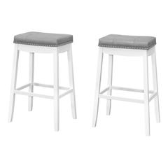 Bar Stool, Set Of 2, Bar Height, Saddle Seat, White Wood