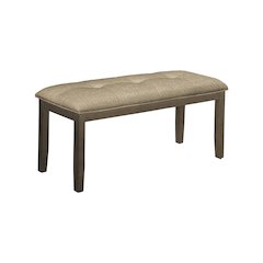 Bench, 44 Rectangular, Upholstered, Wood, Brown Fabric, Grey Solid Wood