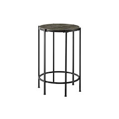 Accent Table, End, Round Dark Bronze Laminate, Black Metal, Contemporary