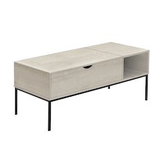 Coffee Table, 42 L, Rectangular, Cocktail, Lift-top, Washed Oak, Black Metal