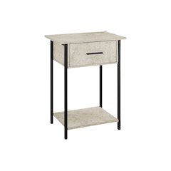 Accent Table, 2 Tier, End Cream Stone Laminate, Black Metal, Contemporary