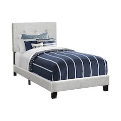 Bed, Twin Size, Upholstered, Juvenile, Youth, Light Grey Boucle, Transitional