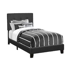 Bed, Twin Size, Upholstered Black Boucle, Transitional
