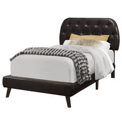 ="Bed, Twin Size, Teen, Upholstered, Brown Leather Look, Wood Legs, Transitiona