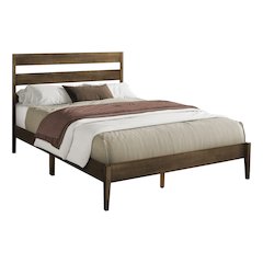 Bed, Queen Size Walnut Wood Frame, Contemporary, Modern