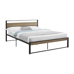 Platform Bed, Bedroom, Dark Taupe Laminate, Black Metal, Contemporary