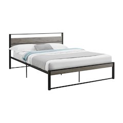 Platform Bed, Bedroom, Grey Laminate, Black Metal, Contemporary