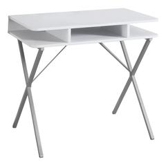 Computer Desk, Home Office, Laptop, Storage Shelves, 31L, Work, White Laminate