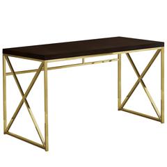 Computer Desk, Home Office, Laptop, Work, Brown Laminate, Gold