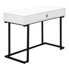 Computer Desk, Home Office, Laptop, Storage Drawers, 42L, Work, Glossy White