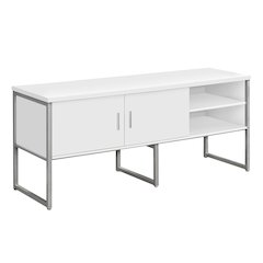 Contemporary Office Credenza in White,Silver color