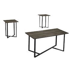 Table Set, 3pcs Set, Coffee, End, Dark Bronze Laminate, Black Metal