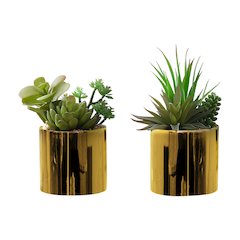 Artificial Plant, 7" Tall, Succulent, Indoor, Faux, Table, Greenery, Set Of 2