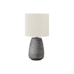 Lighting, 19"H, Table Lamp, Grey Ceramic, Ivory / Cream Shade, Contemporary