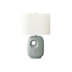 26"H, Table Lamp, Green Ceramic, Ivory / Cream Shade, Contemporary, Modern