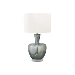 26"H, Table Lamp, Sea Green Glass, Ivory / Cream Shade, Contemporary, Modern