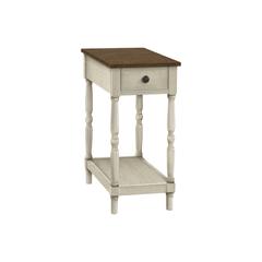 Accent Table, 2 Tier, Narrow, Lamp, Storage Drawer, Brown Veneer, White Veneer