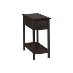 Accent Table, 2 Tier, Narrow, Storage Drawer, Lamp, Brown Veneer, Transitional