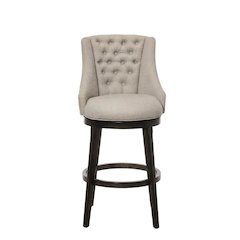 Brown Fabric Round Counter Stool with High Back and Wood Construction