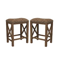 Acacia Wood Backless Counter Height Stool for Kitchen Island Counter, Set of 2