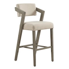 Grey Fabric Counter Height Stool with Wooden Aged Gray Finish and Low Back