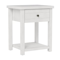 White Nightstand Wooden Side Table with Drawer and Open Storage Shelf