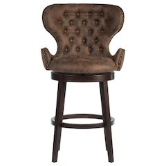 Chocolate Wood and Upholstered Swivel Counter Stool with High Back and Footrest