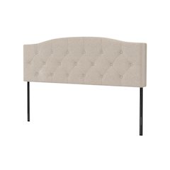 Light Beige Upholstered Tufted King Headboard, Black MDF Frame, Traditional
