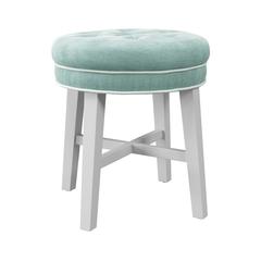 Sophia Tufted Backless Vanity Stool, White with Spa Blue Fabric