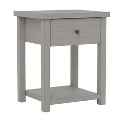 Grey Nightstand Wooden Side Table with Drawer and Open Storage Shelf