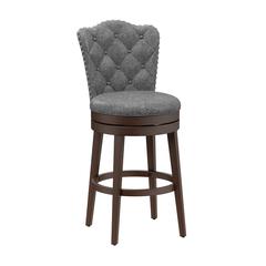 Dark brown Wood Swivel Bar Stool with Round Seat and Arch Back Design