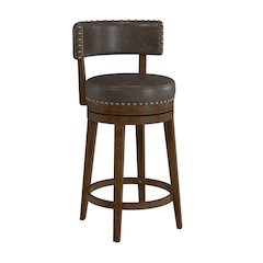 Lawton Wood Counter Height Swivel Stool, Walnut with Aged Brown Faux Leather