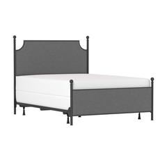 Queen Metal and Upholstered Bed without Frame, Matte Black with Gray Fabric