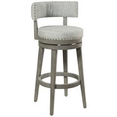 Gray Swivel Bar Stool with Upholstered Seat and Sturdy Wood Bar Stool Base
