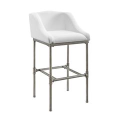 Metal Bar Height Stool, Textured Silver with White Fabric