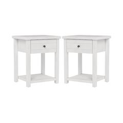 White Nightstands Set of 2 Wooden Side Tables with Drawer and Shelf