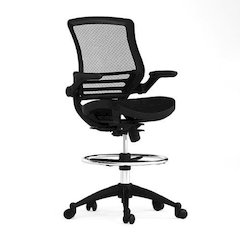 Mid-Back Transparent Black Mesh Drafting Chair with Black Frame and Flip-Up Arms