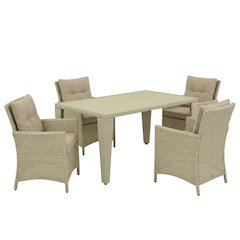 Neutral Linen Wicker Patio Set with Dining Table and 4 Outdoor Chairs
