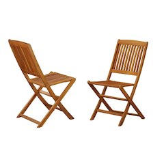 Oil-Finish Acacia Wooden Patio Folding Side Chairs Set of 2 with Sturdy Frame