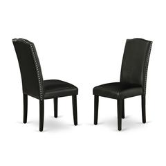Encinal Parson Dining Room Chairs - Nailhead Trim Black Faux Leather Padded Chairs (Set of 2)