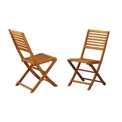 Neutral Oil Foldable Outdoor Dining Chairs with Acacia Wood Set of 2