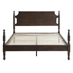 King Solid Wood Platform Bed with Headboard, Traditional, Dark Roast Oak, King