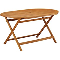 7-Piece Outdoor Table Set Wood Oil Finish with 6 Folding Chairs, Slatted Back