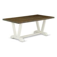 East West Furniture V077BR202-6 6-Piece Modern Dining Set an Outstanding Distressed Jacobean Wood Table Top and Distressed Jacobean Wood Bench and 4 Beautiful Linen Fabric Parson Chairs with Nail Head
